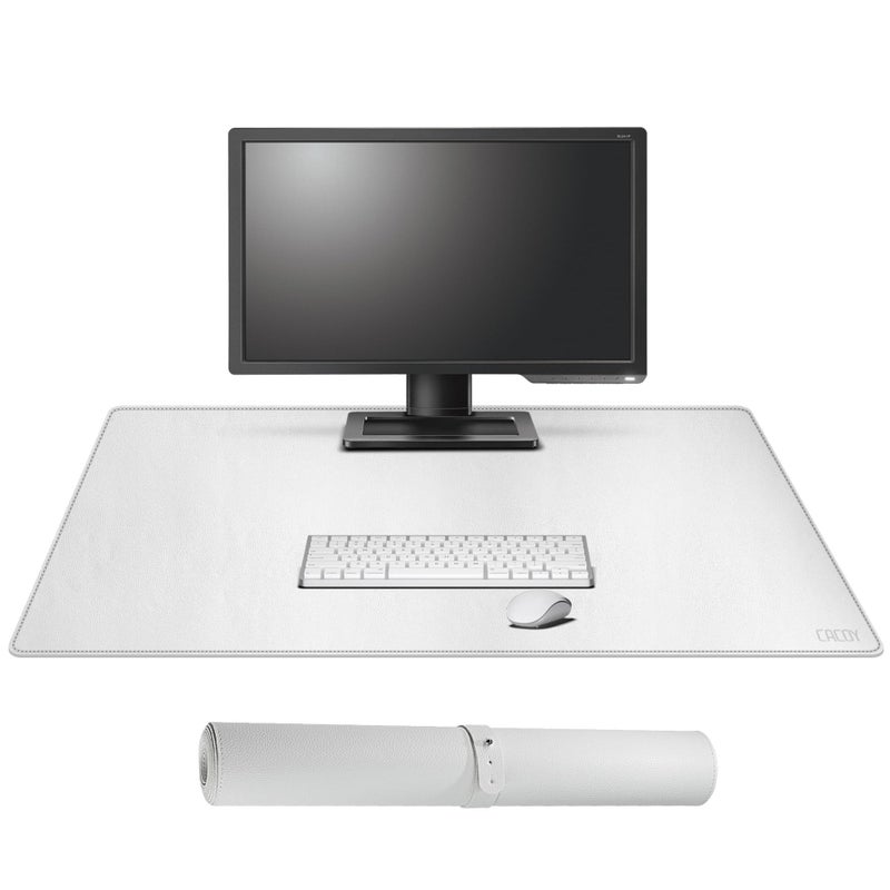 Cacoy 40" x 16" Oversized PU Leather Desk Mat, Extended Gaming Mouse Pad Writing Mat, Leather Desk Pad Blotters Protector for Office, Home, Computer, Laptop - White - Image 1